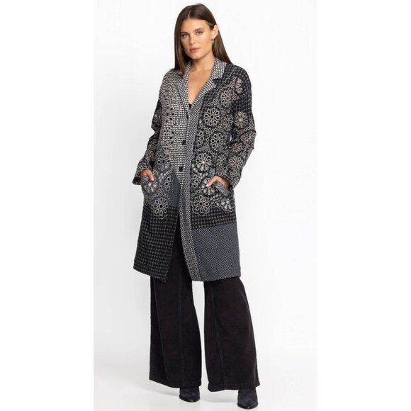 Johnny Was Biya Neelu Jacket Womens Size M Black Gray Eyelet Embroidered Duster
